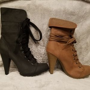 2 pair! GLO heeled lace up booties